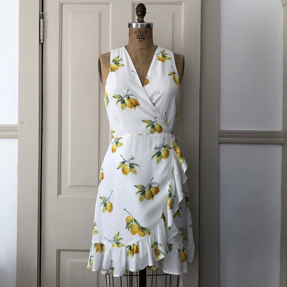 Rails Madison Lemon Print Wrap Dress S Ruffle